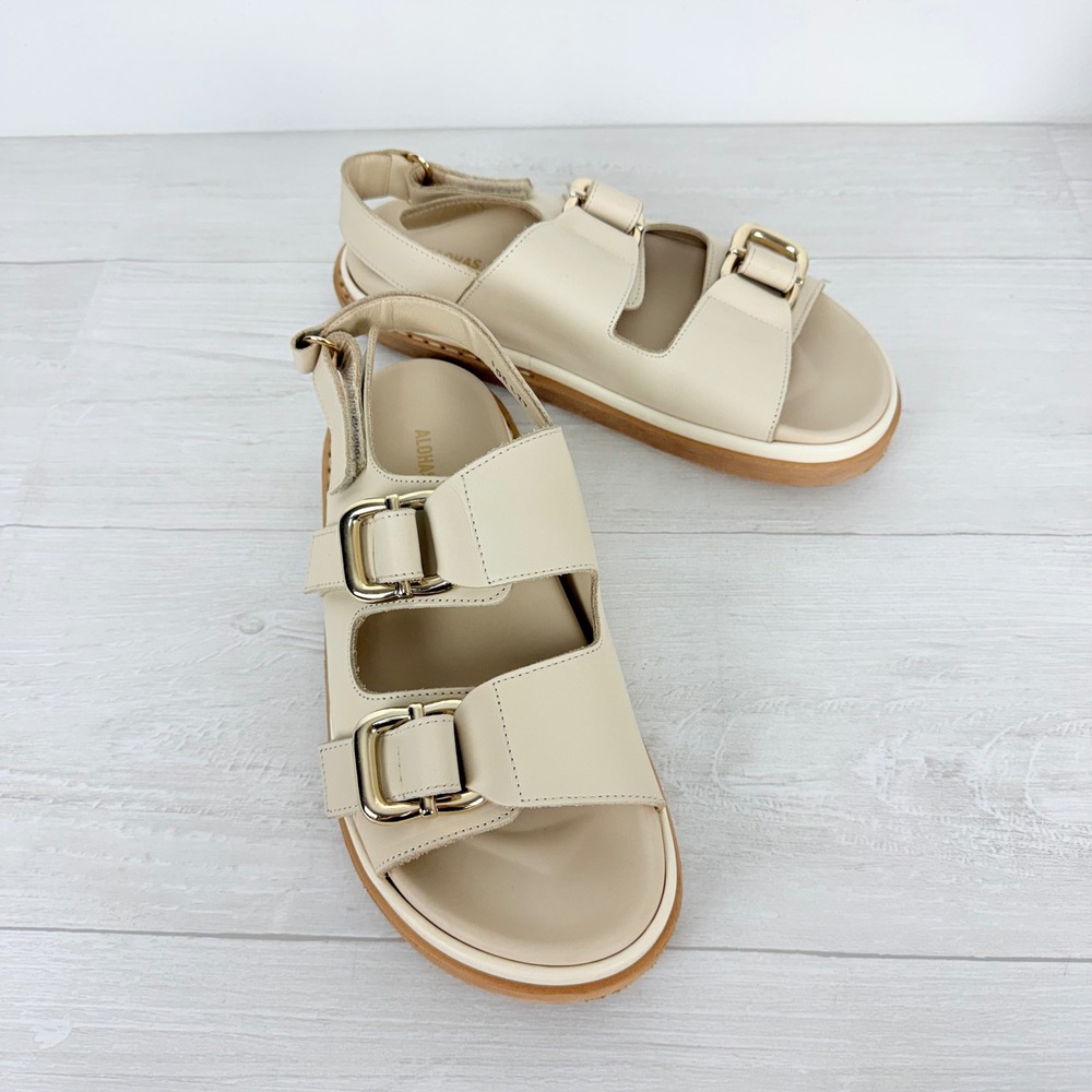 Alohas Harper Leather Sandals Womens 40 US 9 Cream Buckle Slingback Chunky - Picture 14 of 15
